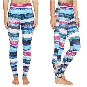 Beyond Yoga Brushstroke Blue Pink Lux Half Moon Cutout Midi Waist Leggings